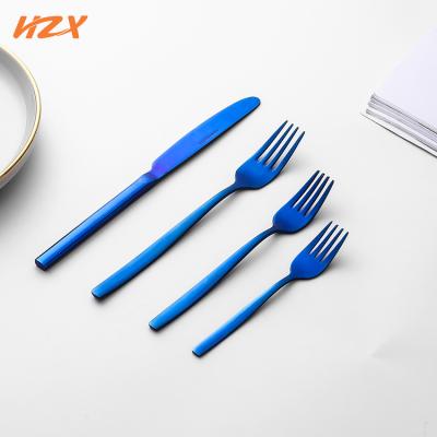 China Hot Sale Restaurant Dishwasher Safe Fork Knife Serving Spoon Blue Serving Spoon Stainless Steel Flatware Silverware Cutlery Set for sale