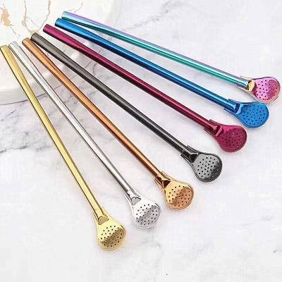 China Viable high quality custom logo tea yerba mate strainer metal straw stainless steel drinking spoon for sale