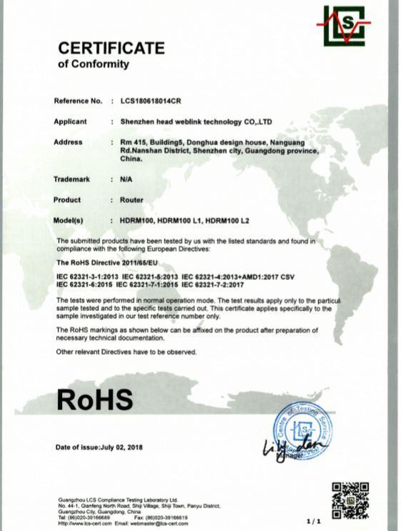 RoHS - Shenzhen Head Weblink Technology Co., Ltd.