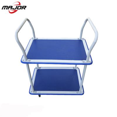 China 200kgs Durable 2 Layer Hand Push Cart Hand Kitchen Storage Trolley Wolly Hand Truck With 2 Layer Kitchen Trolley Platform Double Decker for sale