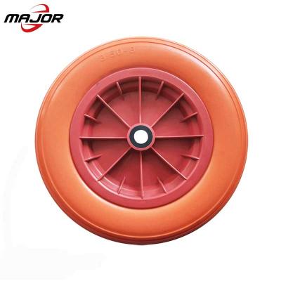 China Hot Selling 14 Inch Wheelbarrow PU Tools Flat Foam Rubber Wheel Free Tires for sale