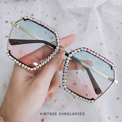 China New Box Sunglasses Fashion Rhinestone Diamond Net Celebrity Outdoor Live Selfie Sunglasses for sale