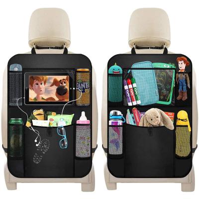 China Universal Car Backseat Organizer Multi-Pockets Car Seat Back Organizer With 10inch Tablet Holder Travel Accessories Kick Mats For Kids for sale