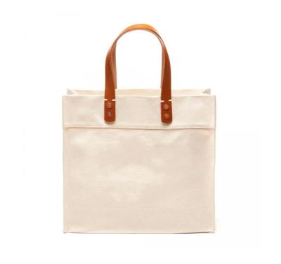 China Eco - Friendly 18 Oz Cotton Canvas Tote Bag With Leather Handles Reusable Shopping Bags for sale