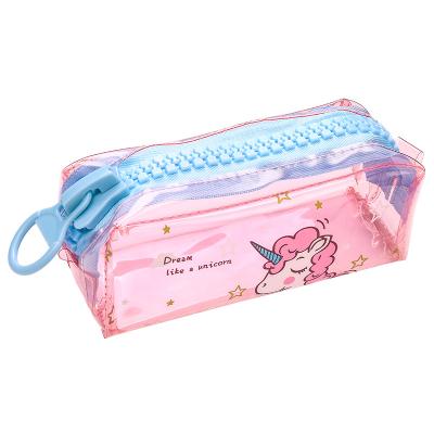 China Durable Wholesale Unicorn PVC Clear Pencil Case With Big Zipper for sale