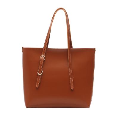 China High Quality Leather Handbag Tote Bags Women Fashion Brown Simple Design Leather Handbags for sale