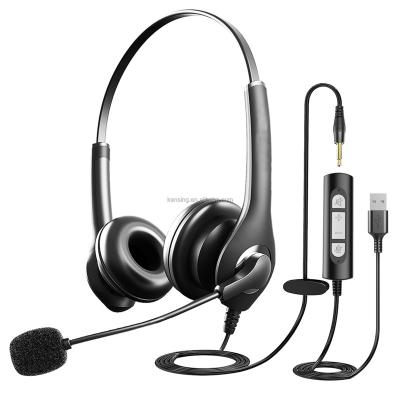 China Binaural Call Center Noise Canceling Earphone with 3.5mm and USB Adapter for Computer .OEM Factory for sale