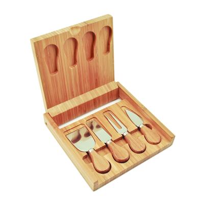 China Sustainable High Quality Kitchen Serving Tray Square Natural Bamboo Cheese Cutting Board Set With Hidden Cutlery Drawer for sale