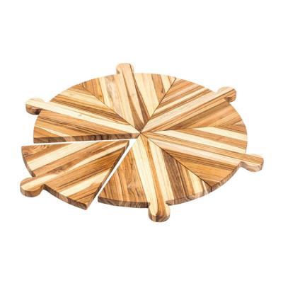 China Viable Kitchen Accessories Customized Size Around Acacia Wood Pizza Peel Serving Tray Cutting Board With Handles for sale