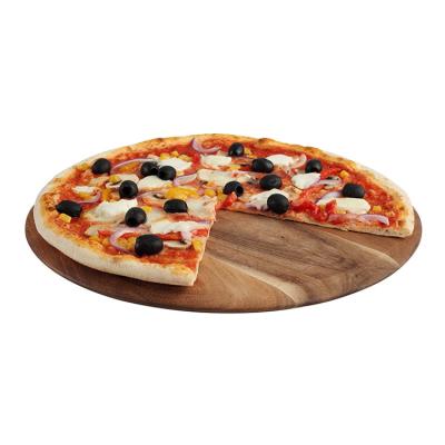 China Sustainable Custom Pizza and Good Quality Bread Baking Tray Round Acacia Wood Pizza Skin Serving Tray Cutting Board for sale