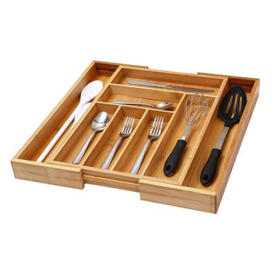 China China Wholesale Sustainable Expandable Premium Bamboo Utensil Cutlery Tray 100% Adjustable Kitchen Drawer Divider for sale