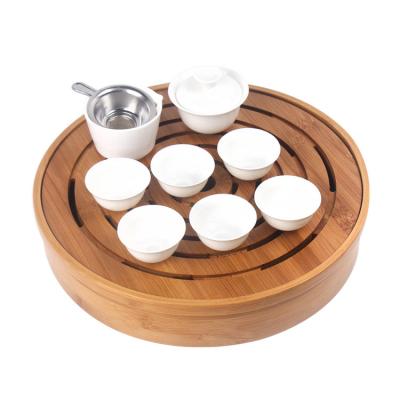 China Sustainably Delicate Traditional Chinese Gongfu Bamboo Tea Tray Round Straining Tea Tray for sale