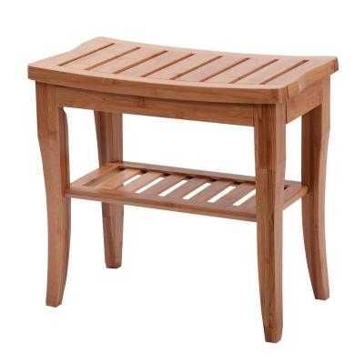 China Durable 2 Row Waterproof Moderm Modern Design Bath Shower Shelf Storage Bamboo Bathroom Seat Bench for sale