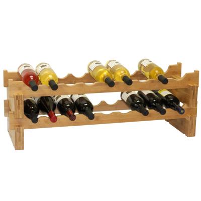 China Sustainable Space Saving Stackable High Heel 18 Bottles Modern Handcrafted Bamboo Wine Glass Rack Countertops for sale