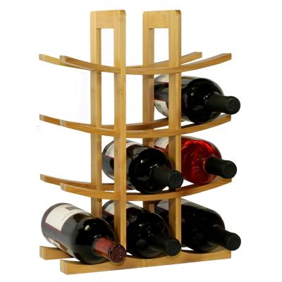 China Viable Wholesale Kitchen Storage 12 Bottle Countertop Tabletop Bottle Display Bamboo Stackable Wine Storage Rack for sale