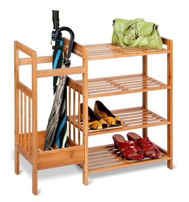 China Easy Assemble Entryway Over Door Standing Waterproof Bamboo Wood Organizer With Umbrella Holder 4-Tier Storage Shoe Rack for sale