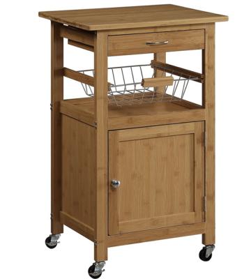 China China Wholesale Moisture Proof Serving Home Rolling Furniture Bamboo Kitchen Trolley With Basket And Cupboard for sale