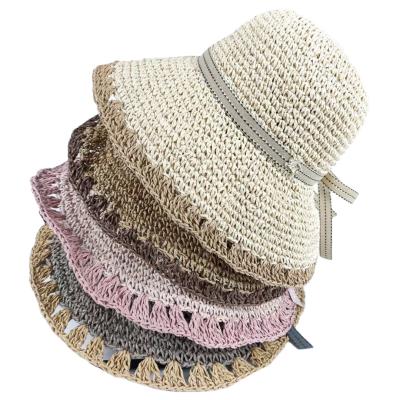 China Women Striped Brim Summer Beach Sun Hat Wide Floppy Straw Hat For Party Garden Travel Wide Brim Straw Hat For Women for sale