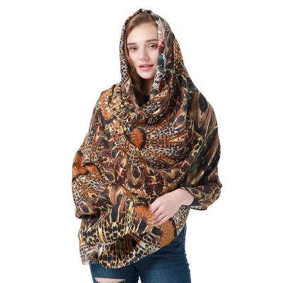 China Fashion Warm And Soft Feeling Smooth Peacock Screen-printed Interesting Autumn And Winter Long Shawls Hijab Scarf For Women for sale