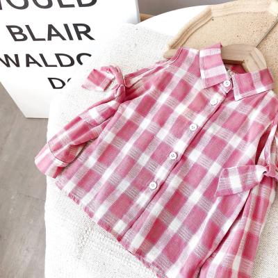 China Children's Breathable Girls Shirts Senior Children's Wearer 2-7 Years Long Autumn Girls' Shoulder and Sleeve Shirt Spring Plaid for sale