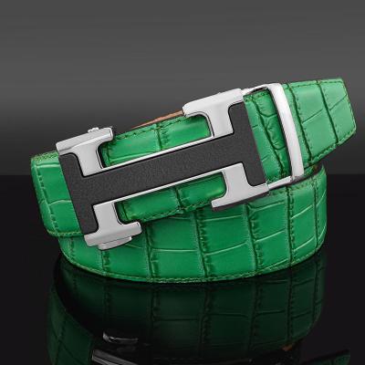 China Green Metal Cowhide Buckle Automatic Belt Men 3.5CM Width Genuine Leather Male Belt for sale