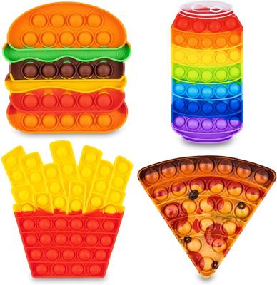 China Silicone Learning French Fries Pizza Burger Noise Stirrer Push Pop Bubble Popping Sensory Toy for Kids for sale