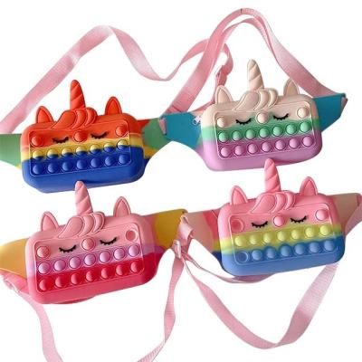 China Popular Unicorn Fanny Pack Silicone Push Bag Purse Cross - Luxury Purse Toy It Popped Phone Kids Body Beach Purses Busy Person Bags for sale