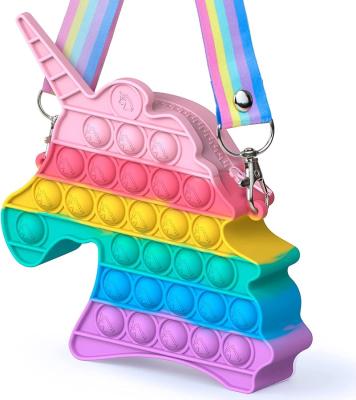 China Popular Unicorn Fidget It Purse For Girls Cross - Cute Body Push Should Bag With Strap Rainbow Phone Kids Bags for sale