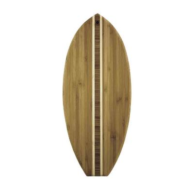 China Sustainable Multi-Function Bamboo Surfboard Shaped Sustainable Vertical-Grain Chopper Bamboo Serving Board for sale