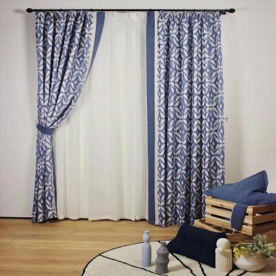 China Blackout Geometric Design Style Modern Curtain For Living Room Bedroom Blue Curtain for sale