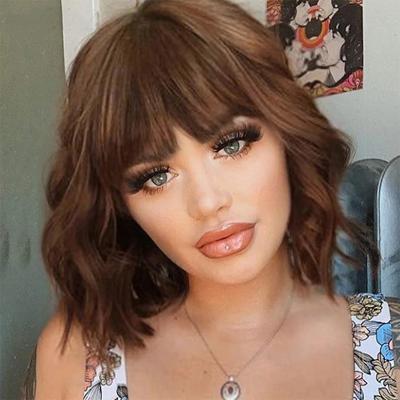 China Rose Network Wholesale Short Wig Synthetic Wigs With Bangs For Women Water Wave Bob Wigs Natural False Hair for sale