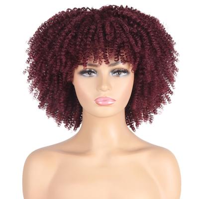 China Afro Kinky Curly Short Hair Wigs 14inch Afro Kinky Curly Wigs With Bangs For Women Color Afro Full Wig Free Shipping for sale