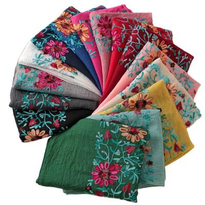 China Long Scarf Embroider Floral Other Head Scarf&Shawl Bandana Print Cotton Scarves And Wraps Muslim Hijab Soft Foulard For Women for sale