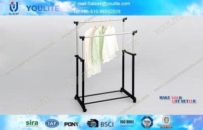 China Double Rail Adjustable Telescopic Rolling Clothes Rack Simple for Bedroom for sale