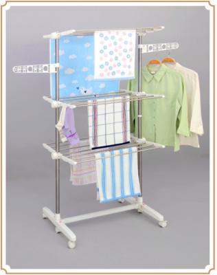 China Movable Three-tier Standing Towel Rack , Folding Indoor Laundry Drying Rack for sale