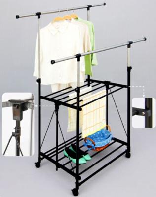 China Double Layer Metal Clothes Drying Rack Folding Mobile with Wheels / Shelves for sale