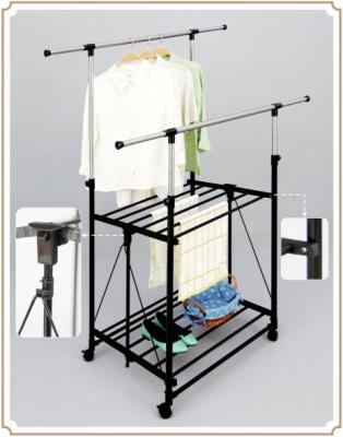 China Foldable Telescopic Metal Clothes Drying Rack Indoor Outdoor with Shelves for sale