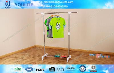 China Portable Mobile Bedroom Single Rod Clothes Hanger Rack / Steel Pipe Garment Clothing Rack for sale