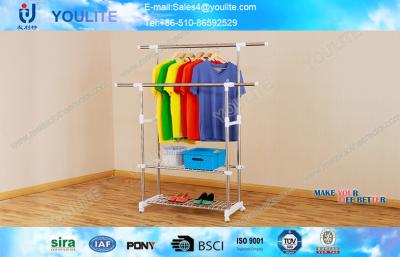 China Custom Heavy Duty Double Pole Telescopic Clothes Rack , Metal Clothing Drying Hanger for sale