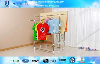 China Three Pole Standing Folding Clothes Rack , Modern Multi-bar Telescopic Clothes Racks for sale