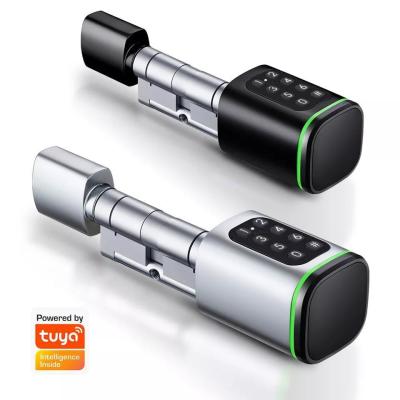 China 35-45mm Door Thickness Tuya App Unlock Smart Digital Electronic Cylindrical Door Lock for sale