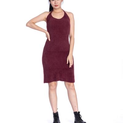 China Hot Selling Customized Anti-Static Lmitation Mink Red Color Sleeveless Dress for sale