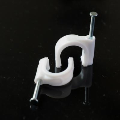 China Wire Hider Manufacturing Plastic Round White Circle Cable Ties Nail For Cable Management for sale