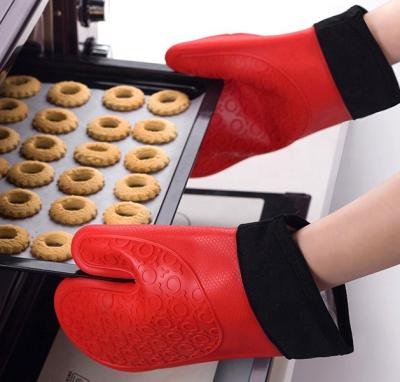 China Short Thicker Heat Resistant Silicone Cotton Double Oven Glove Silicone Oven Glove Bakery Oven Glove for sale