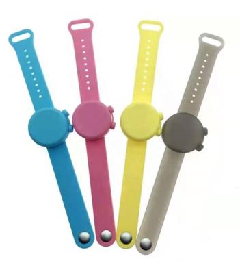 China 2021 New Reusable Watch Shaped Pocket Sanitizer Silicone Hand Sanitizer Wristband for sale