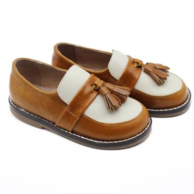 China Wholesale Round Tassel Genuine Leather Children's Rubber Sole Shoes Girls Loafer Casual Shoes for sale