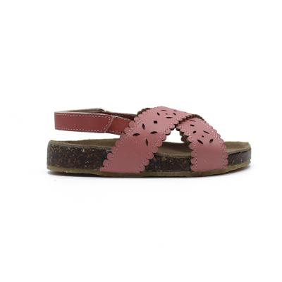 China Factory Wholesale New Breathable Pattern Leather Kids Close Up Leisure Beach Bottom Flat Sandals for sale