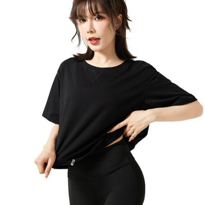 China Sidiou Running Fitness Women Breathable Loose Sports Band O-Neck Tops Breathable Yoga T-Shirt Women Adujustable Edge Yoga Shorts Sleeve for sale