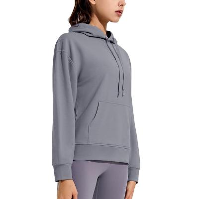 China Anti-Wrinkle Fitness Casual Outdoor Breathable Sweatshirt Elastic Long Sleeve Sweatshirt Running Pullover Solid Women's Workout Hoodie for sale