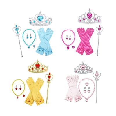 China Wholesale High Quality Princess Dress Up Accessory Tiara Crown Wand Necklace Earrings Ring and Gloves for sale